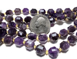 10mm Amethyst Faceted Lantern Gemstone Beads 8-Inch Strand