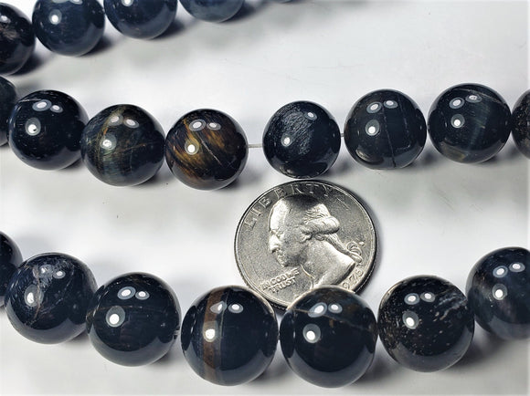14mm Blue Tigereye Round Gemstone Beads 8-inch Strand