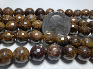 10mm Bronzite Faceted Round Gemstone Beads 8-Inch Strand