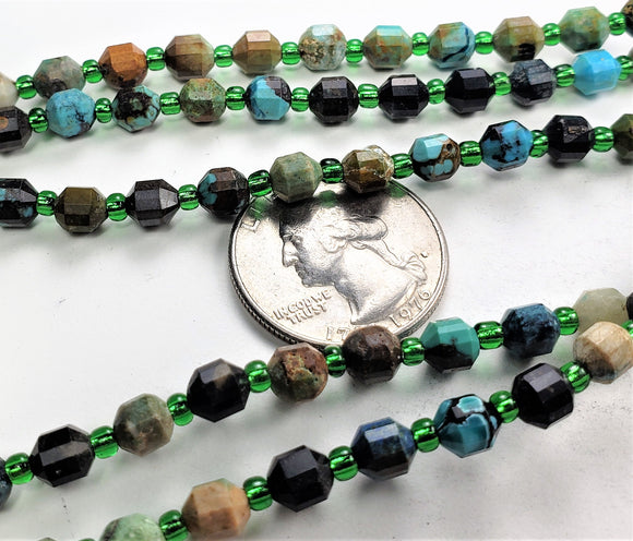 6mm Green Turquoise Faceted Lantern Gemstone Beads 8-Inch Strand