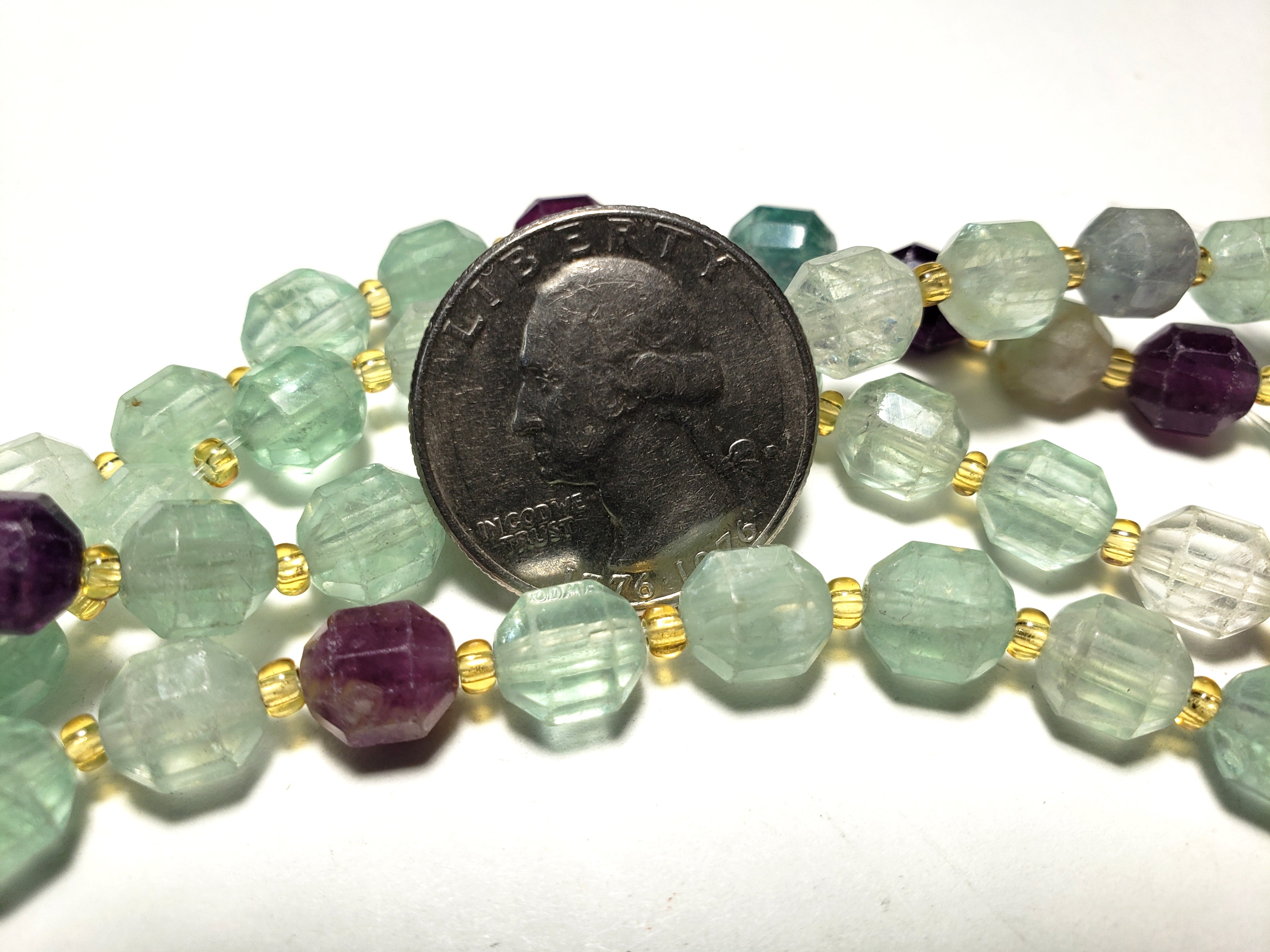 8mm Rainbow Fluorite Faceted Lantern Gemstone Beads 8-Inch Strand