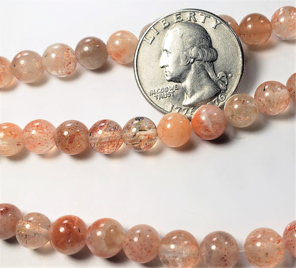 7mm AA Sunstone Round Gemstone Beads 8-inch Strand