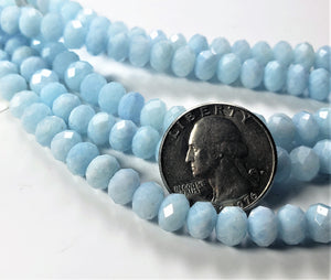 8x5mm Aquamarine Faceted Rondelle Gemstone Beads 8-inch Strand