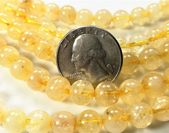 8mm Citrine Round Gemstone Beads 8-inch Strand