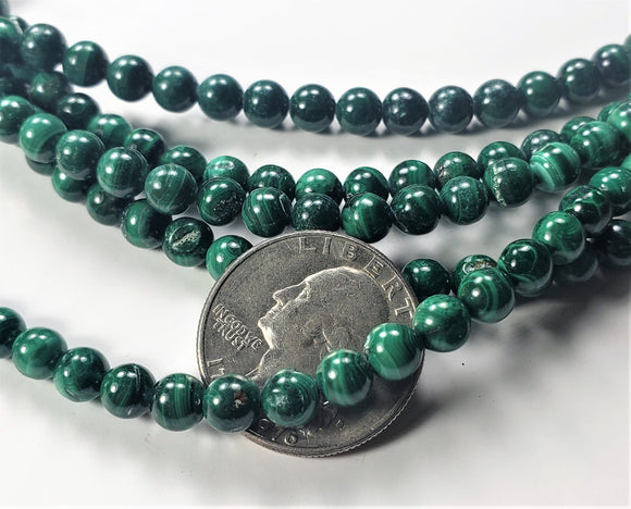 5mm Malachite Round Gemstone Beads 8-inch Strand