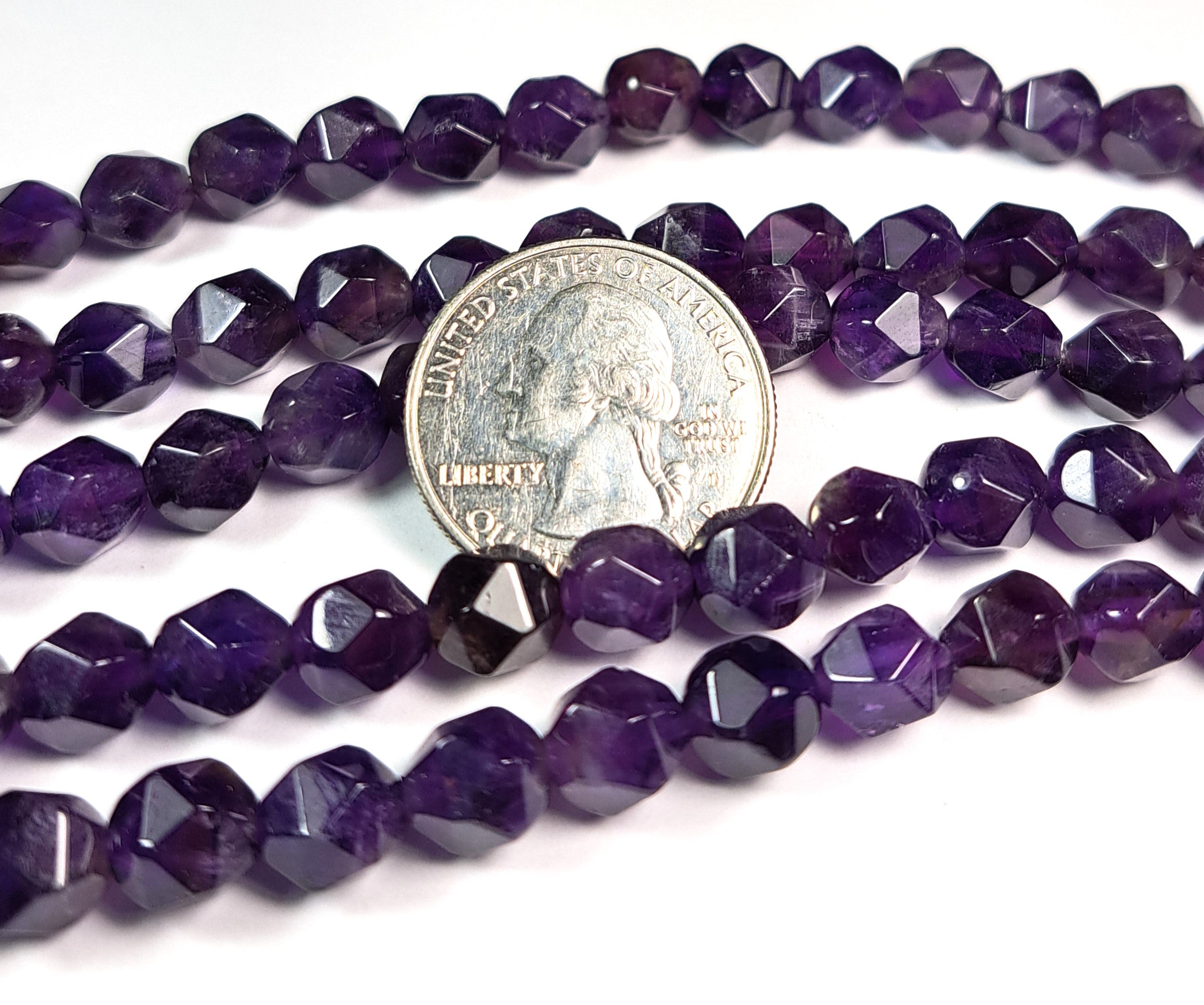 8mm Amethyst Faceted Star Cut Gemstone Beads 8-Inch Strand