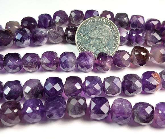 10mm Amethyst Faceted Cube Gemstone Beads 8-Inch Strand