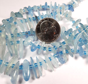 12-23mm Aquamarine Tusk Gemstone Beads 8-Inch Strand