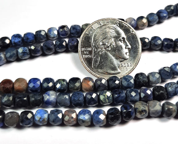 5mm Mixed Blue Stone Faceted Cube Gemstone Beads 8-Inch Strand