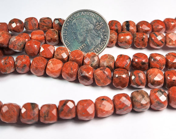 8mm Red Jasper Faceted Cube Gemstone Beads 8-Inch Strand