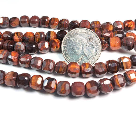 8mm Tiger Iron Jasper Faceted Cube Gemstone Beads 8-Inch Strand