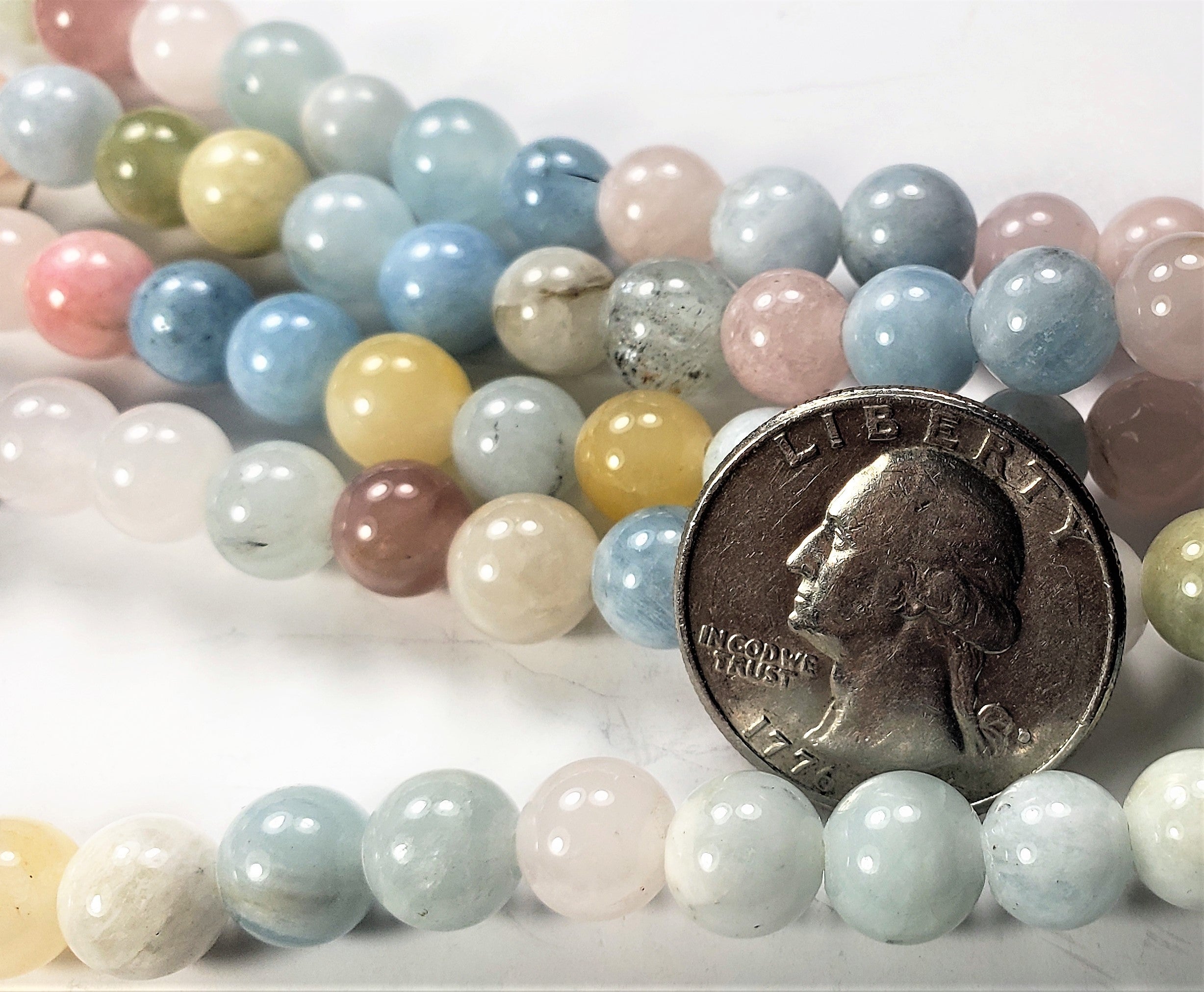 8mm Morganite Large-Hole Round Gemstone Beads 8-inch Strand