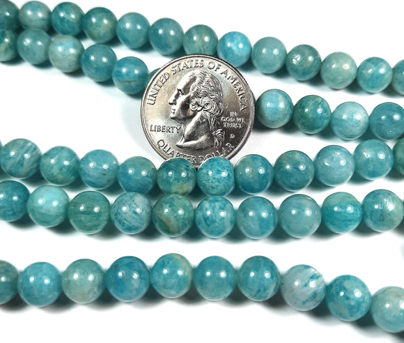 8mm Green Amazonite Round Gemstone Beads 8-Inch Strand