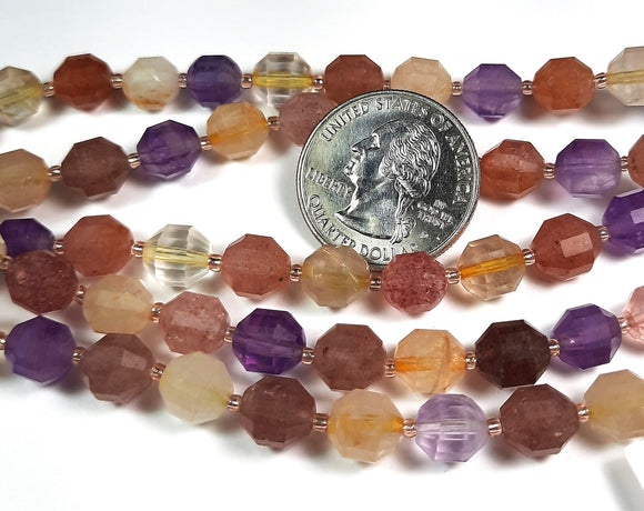 8mm Super Seven Quartz Faceted Satellite Gemstone Beads 8-Inch Strand