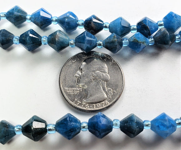 8mm Blue Apatite Faceted Bicone Gemstone Beads 8-Inch Strand
