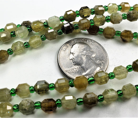 6mm Green Garnet Faceted Lantern Gemstone Beads 8-Inch Strand