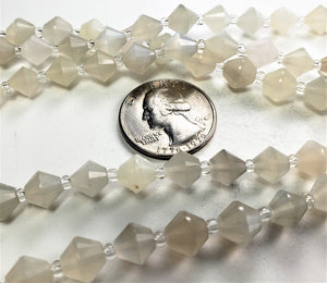 8mm White Moonstone Faceted Bicone Gemstone Beads 8-Inch Strand