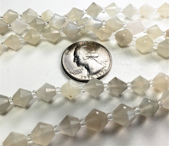 8mm White Moonstone Faceted Bicone Gemstone Beads 8-Inch Strand