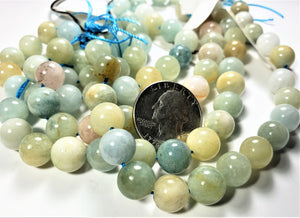 10mm Multicolored Aquamarine Round Gemstone Beads 8-inch Strand