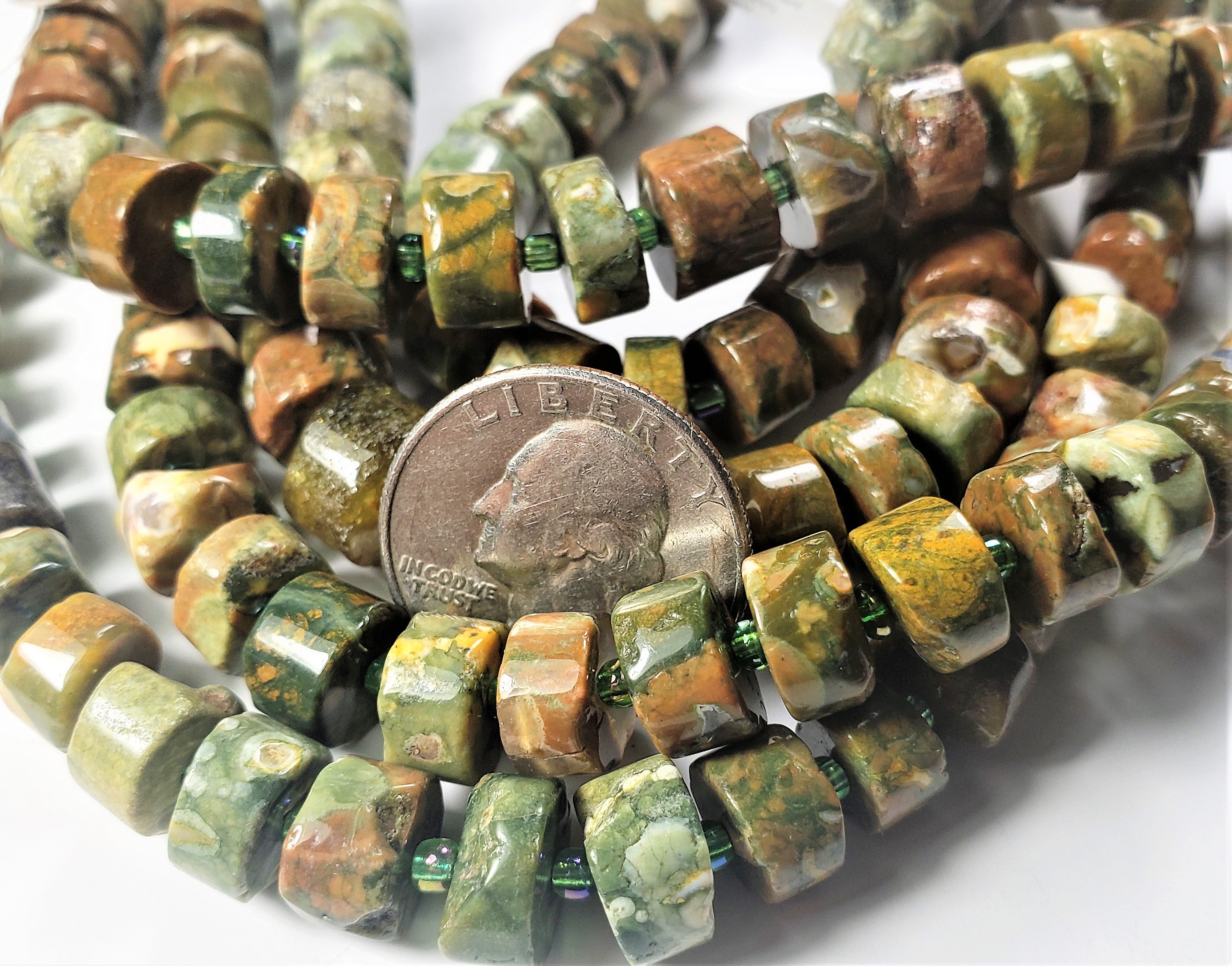 8-12mm Green Garnet Wheel Gemstone Beads 8-inch Strand