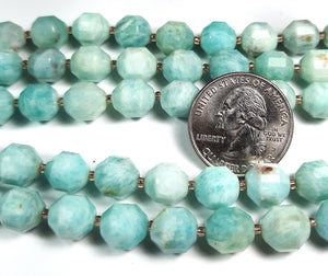 10mm Amazonite Faceted Satellite Gemstone Beads 8-Inch Strand