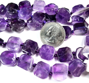 14mm Amethyst Freeform Faceted Square Gemstone Beads 8-Inch Strand