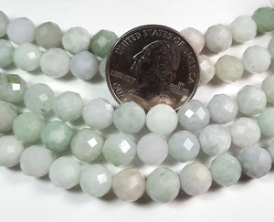 8mm Burma Jade Faceted Round Gemstone Beads 8-Inch Strand