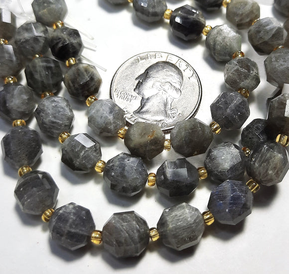 10mm White Labradorite Faceted Lantern Gemstone Beads 8-Inch Strand