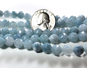 8mm Aquamarine Faceted Round Gemstone Beads 8-Inch Strand