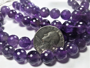 10mm Amethyst Faceted Round Gemstone Beads 8-inch Strand
