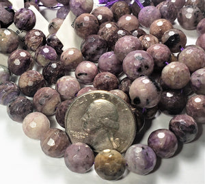 10mm Charoite Faceted Round Gemstone Beads 8-inch Strand