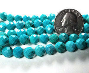 8mm Chinese Green Turquoise Faceted Round Gemstone Beads 8-Inch Strand