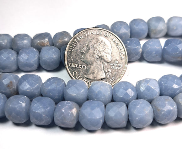10mm Angelite Faceted Cube Gemstone Beads 8-Inch Strand
