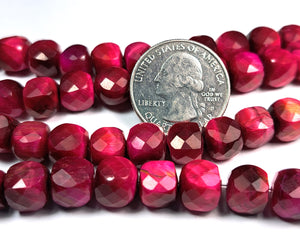 10mm Magenta Tiger's Eye Faceted Cube Gemstone Beads 8-Inch Strand