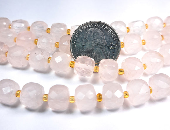 8mm Rose Quartz Faceted Cube Gemstone Beads 8-Inch Strand