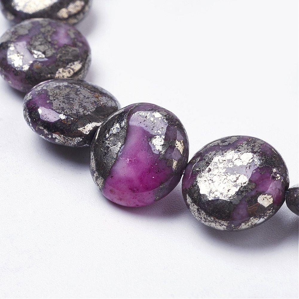 12mm Flat Round Magenta Dyed Pyrite Beads 4ct