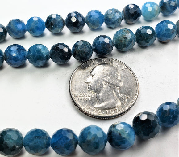 8mm Blue Apatite Faceted Round Gemstone Beads 8-Inch Strand