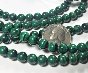 8mm Malachite Gemstone Beads 8-inch Strand