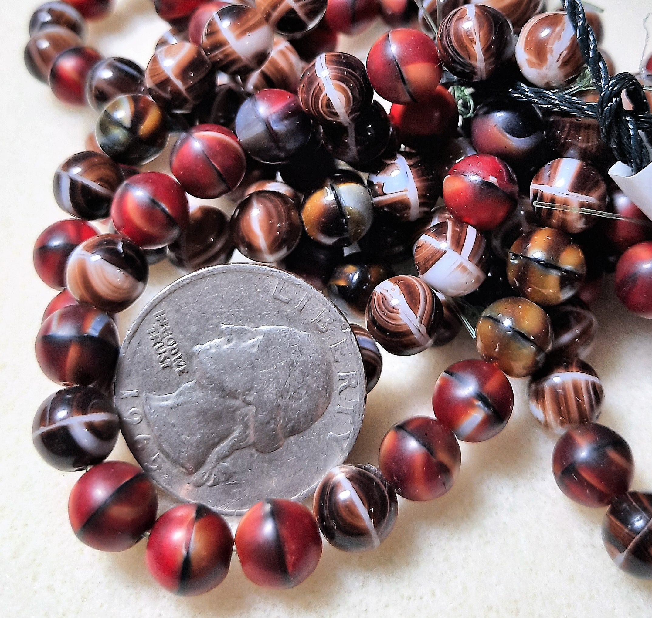 8mm Mixed Red and Brown Round Czech Glass Beads 20ct