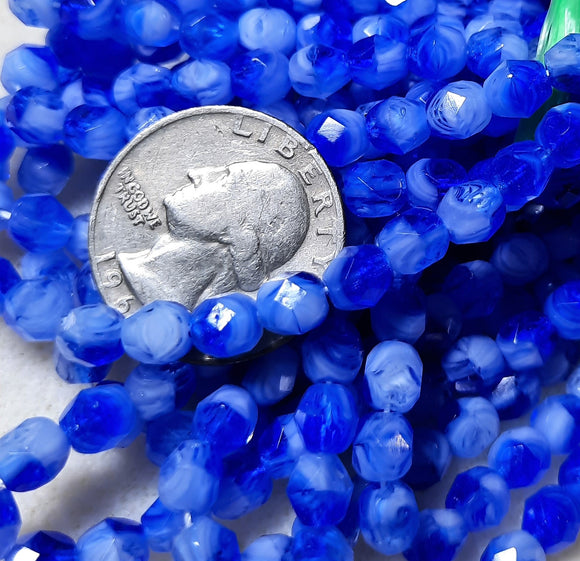 Round Faceted (6mm) Cobalt, White, and Crystal Mix Transparent and Opaque 25ct