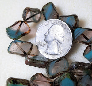 Diagonal Hole Rectangle (14x10mm) Turquoise Amethyst Mix Opaque Transparent with Picasso 10ct