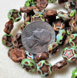 Coin with Star (11mm) Mixed Beads Green Turquoise and Brown/Pink Stripe Mix Opaque with Picasso Finish and Dark Bronze Wash 12ct