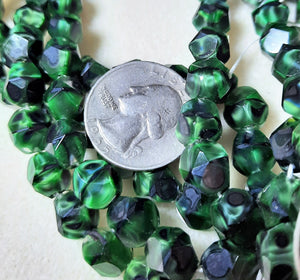 Nugget Cut (10mm) Green Silk and Jet Opaque Mix 5ct