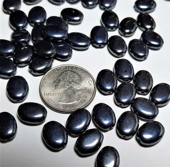 12x9mm Hematite Metallic Smooth Flat Oval Czech Glass Beads 15ct