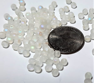 4mm Frosted Crystal AB Smooth Round Czech Glass Druk Beads 100ct