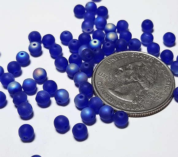 4mm Frosted Cobalt AB Smooth Round Druk Loose 100ct