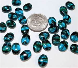 12x9mm Blue Tortoise Shell Transparent Smooth Flat Oval Czech Glass Beads 15ct