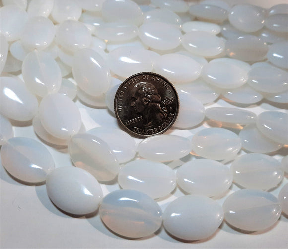 20x14mm Milky White Smooth Flat Oval Czech Glass Beads 10ct