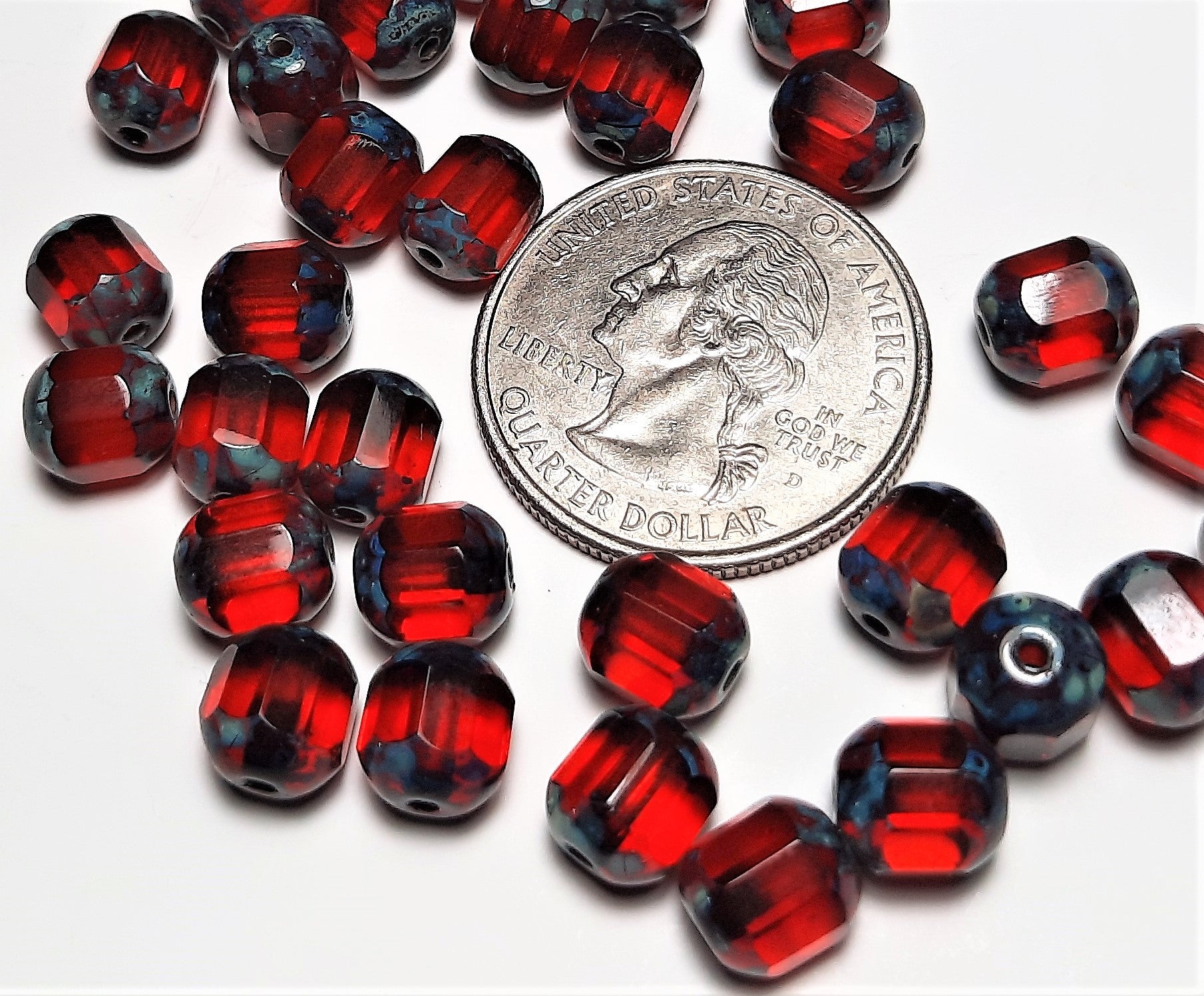 8mm Siam Czech Glass Fire Polished Picasso Beads 15ct