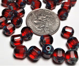 8mm Siam Czech Glass Fire Polished Picasso Beads 15ct